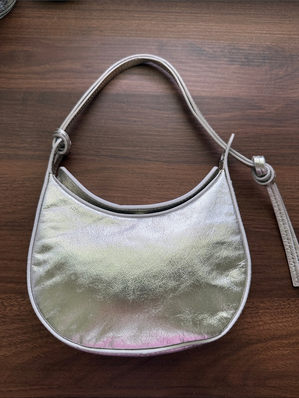 REFORMATION Mini Rosetta Shoulder Bag, Tumbled Silver - Picture 4 of 12